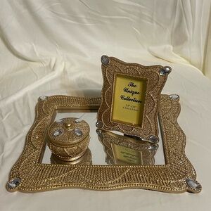 Allure 3 set Gold Decorative Frame Tray Set trinket box mirror frame Diwali